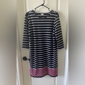 Talbots Navy and White Striped Midi Dress With Floral Hem XL Petite